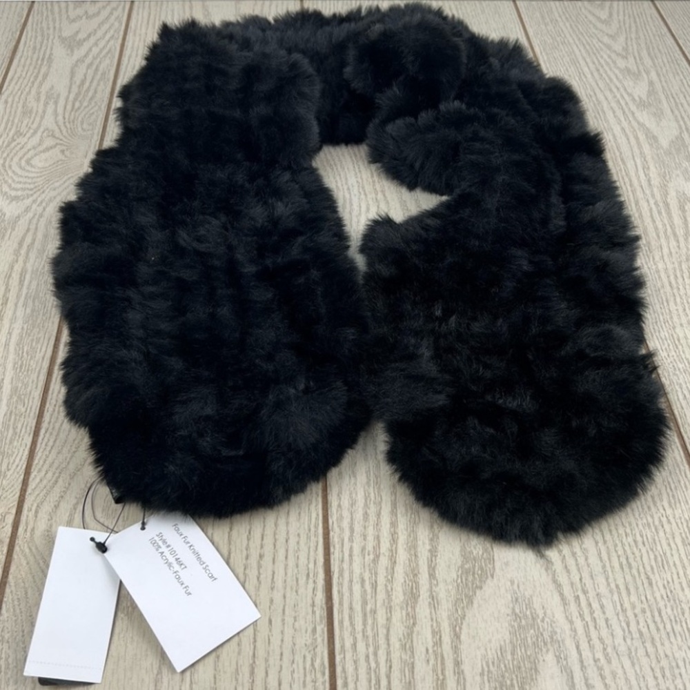 Surell Black Faux Fur Knitted Soft and Fuzzy Scarf